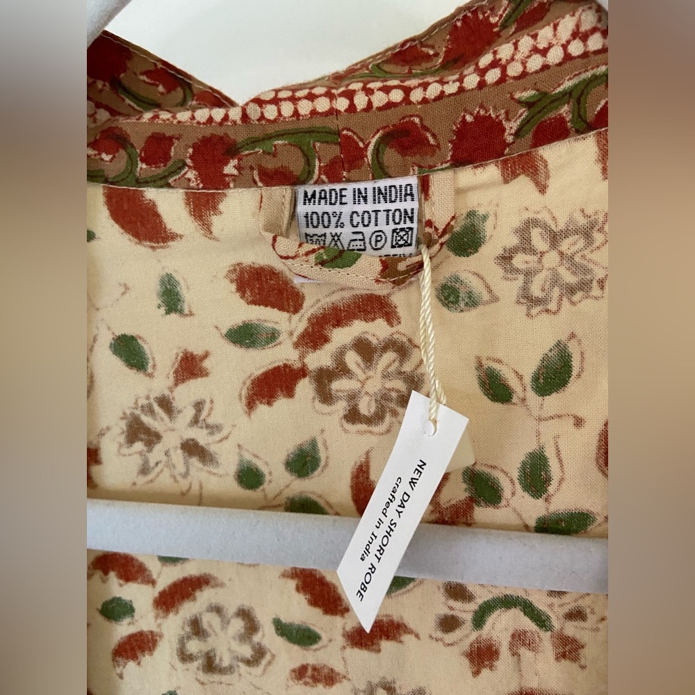 NEW Floral Block-Print New Day Short Robe, 100% Cotton (OS) - Picture 5 of 11